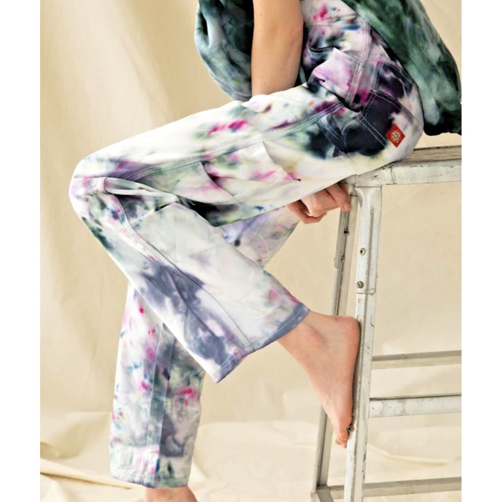 Dickie's Tie-Dye Carpenter Jeans - White With Tie-Dye Print